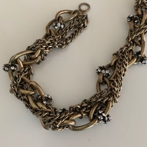 J Crew Brass Link & Chain Necklace with Crystals